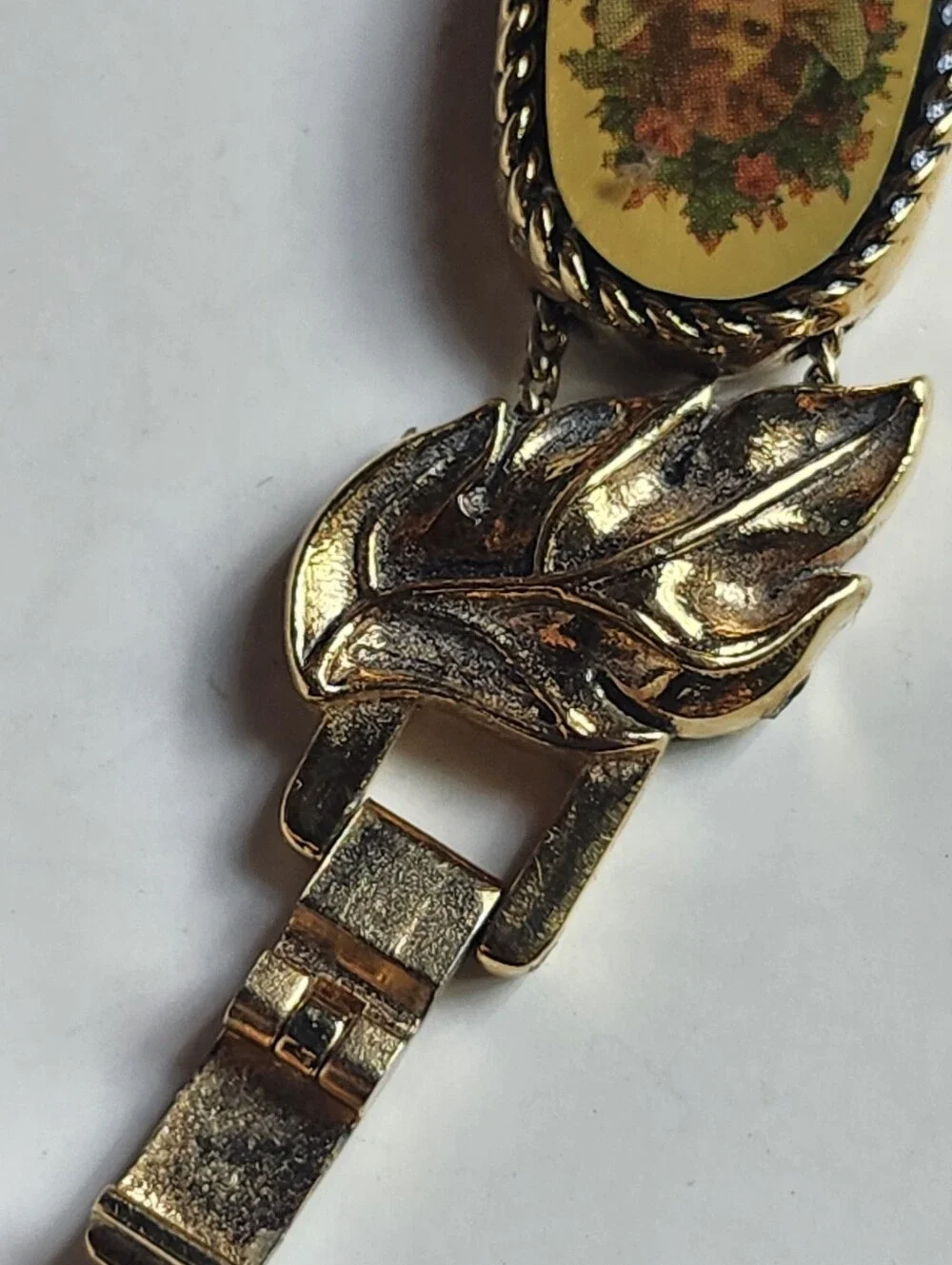Vintage Gold Tone Floral Bracelet Watch with Cherub Medallions